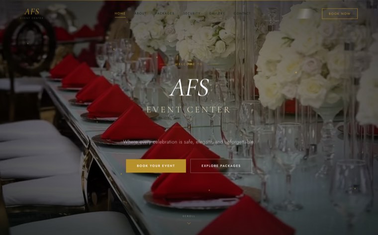 Afeez Event Center website homepage