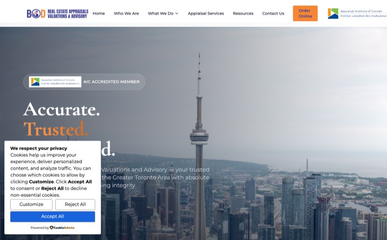 BOD Real Estate Appraisals website homepage
