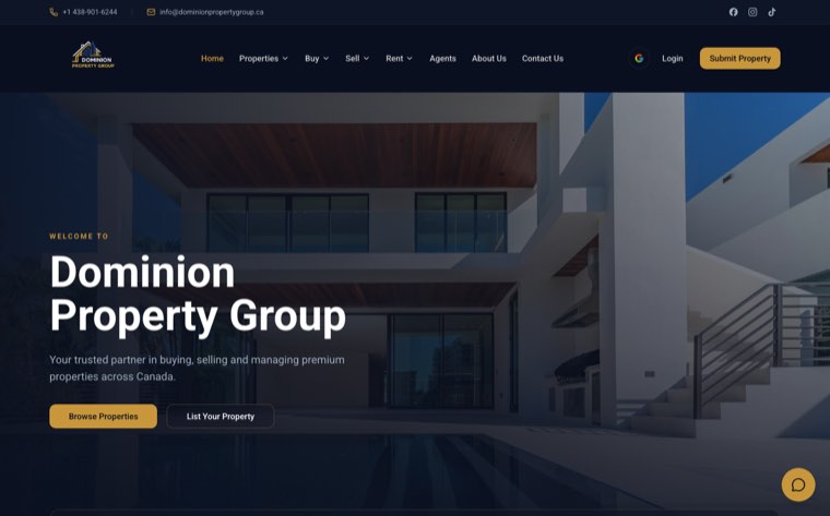 Dominion Property Group website homepage