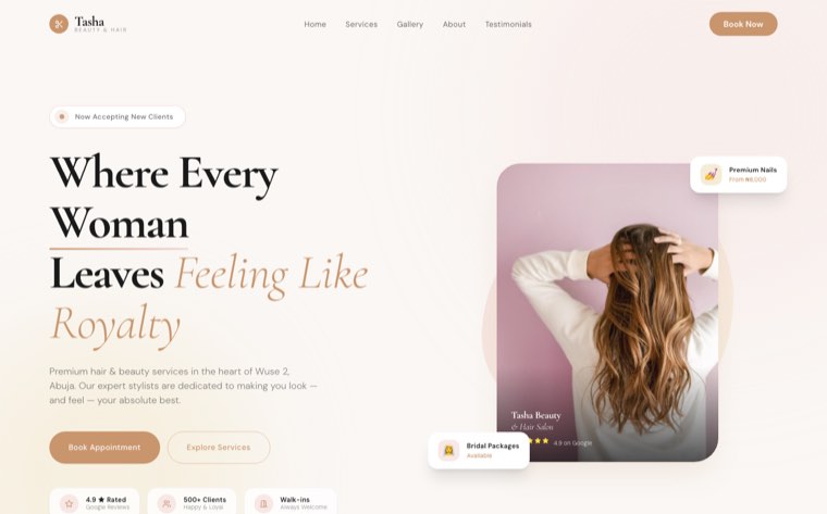 Tash Hair Saloon website homepage